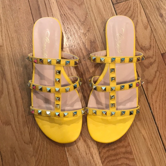 yellow studded sandals
